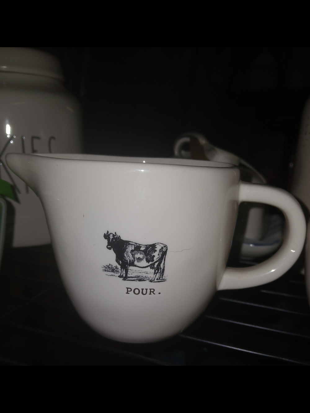 Rae Dunn White Ceramic Creamer with Cow Graphic